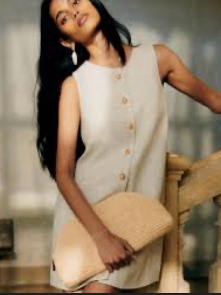 Sezane Sleeveless Button Front Linen Blend Shift Dress Size 34